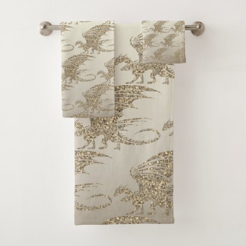 Amazing Mosaic Dragon Golden Bath Towel Set