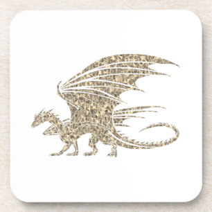 Amazing Mosaic Dragon Golden Beverage Coaster