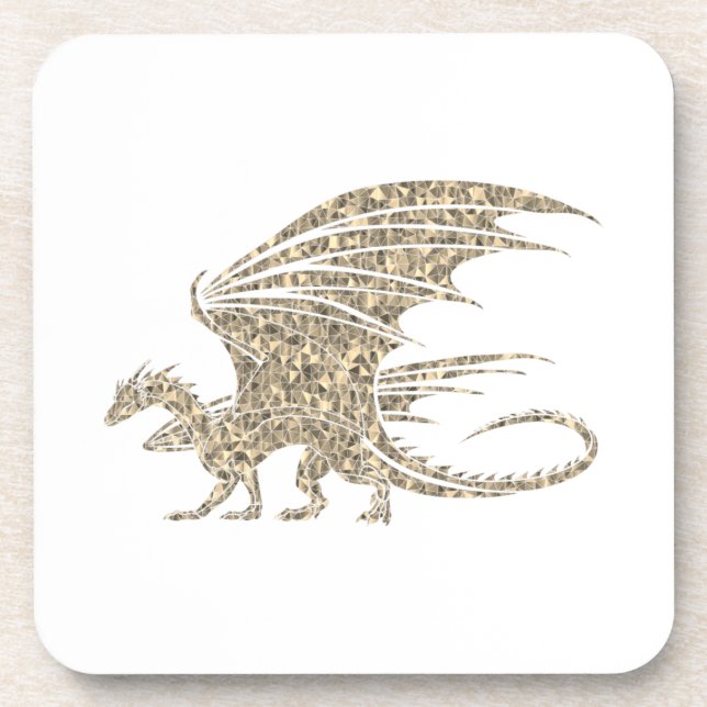 Amazing Mosaic Dragon Golden Beverage Coaster (Front)