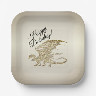 Amazing Mosaic Dragon Golden Birthday Paper Plates
