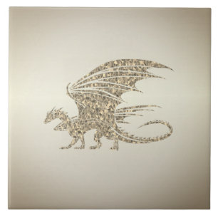 Amazing Mosaic Dragon Golden Ceramic Tile