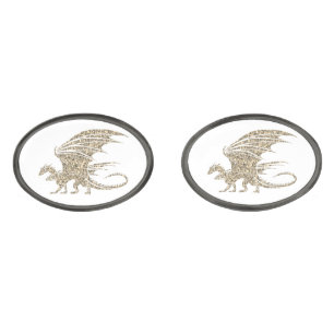 Amazing Mosaic Dragon Golden Cufflinks
