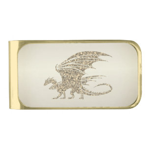 Amazing Mosaic Dragon Golden Gold Finish Money Clip