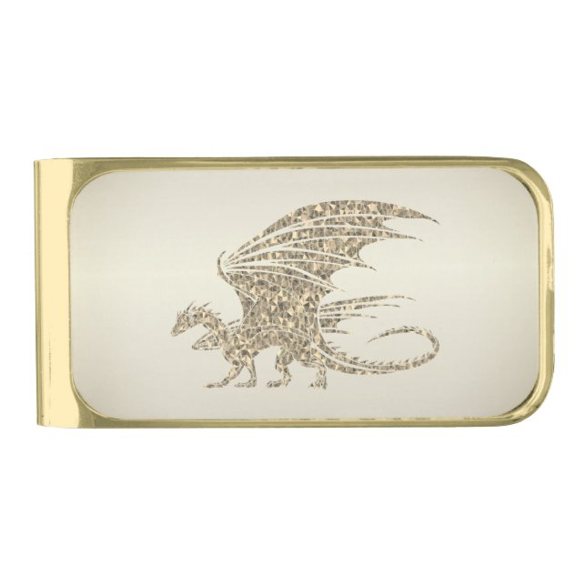 Amazing Mosaic Dragon Golden Gold Finish Money Clip (Front)