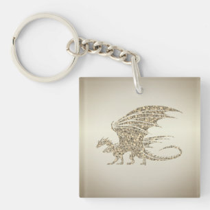Amazing Mosaic Dragon Golden Keychain
