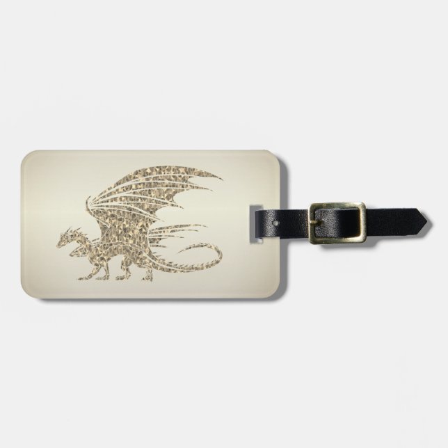 Amazing Mosaic Dragon Golden Luggage Tag (Front Horizontal)