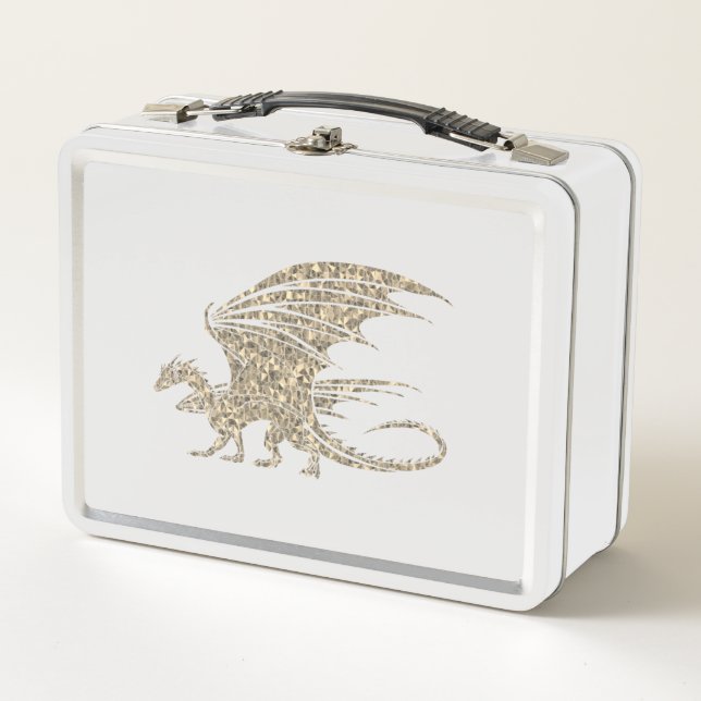 Amazing Mosaic Dragon Golden Metal Lunch Box (Front)