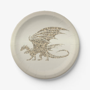 Amazing Mosaic Dragon Golden Paper Plates