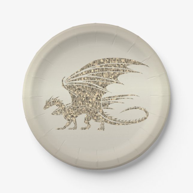 Amazing Mosaic Dragon Golden Paper Plates (Front)