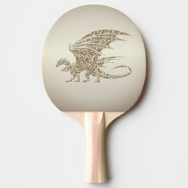 Amazing Mosaic Dragon Golden Ping Pong Paddle (Front)