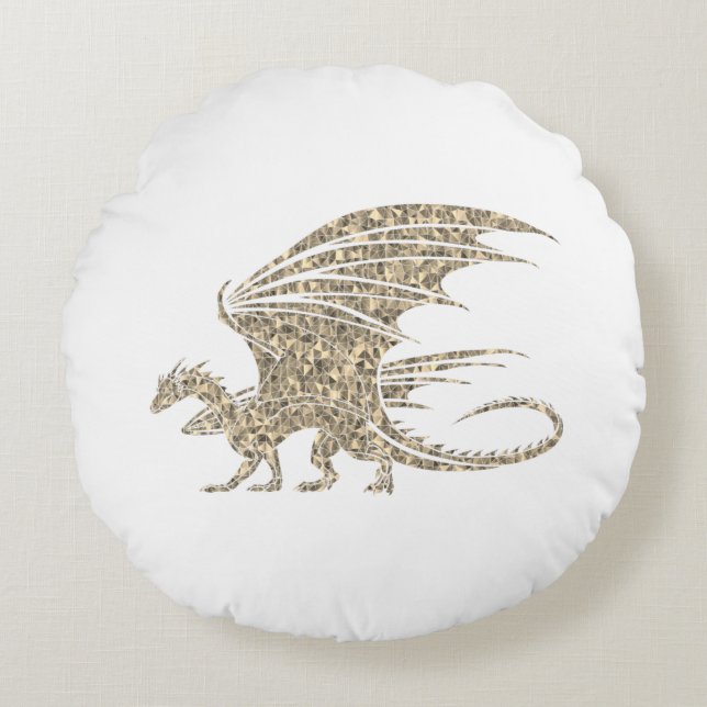Amazing Mosaic Dragon Golden Round Pillow (Front)