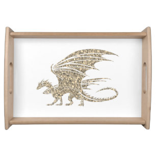 Amazing Mosaic Dragon Golden Serving Tray
