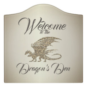 Amazing Mosaic Dragon Golden Welcome Door Sign