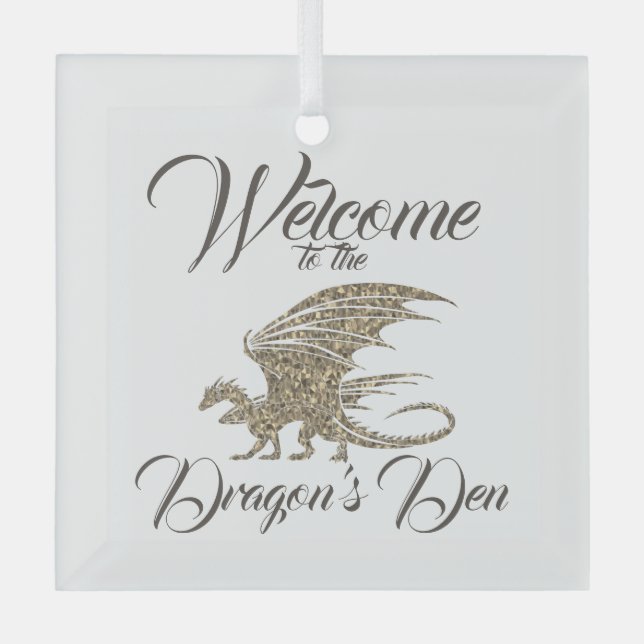 Amazing Mosaic Dragon Golden Welcome Glass Ornament (Front)