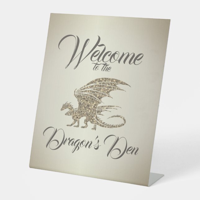 Amazing Mosaic Dragon Golden Welcome Pedestal Sign (Front)