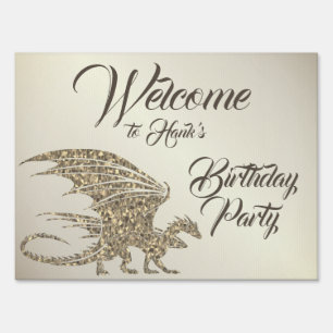 Amazing Mosaic Dragon Golden Welcome Sign