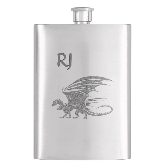 Amazing Mosaic Dragon Monogram Flask (Front)