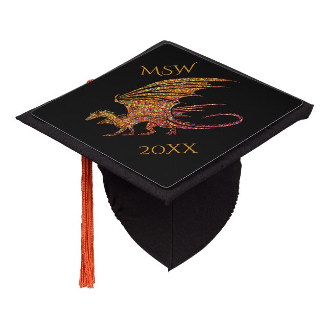Amazing Mosaic Dragon Monogram Graduation Cap Topper (Angled)