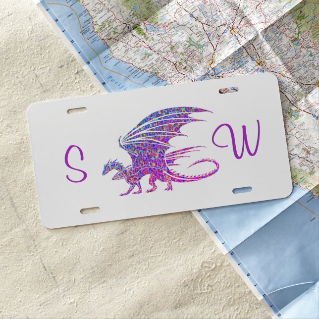 Amazing Mosaic Dragon Monogram License Plate (In Situ)