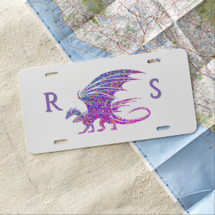 Amazing Mosaic Dragon Monogram License Plate