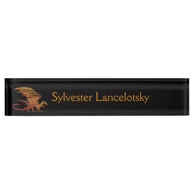 Amazing Mosaic Dragon Personal Desk Name Plate (Front)