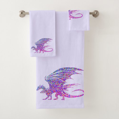 Amazing Mosaic Dragon Purple Bath Towel Set