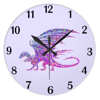 Amazing Mosaic Dragon Purple Black Numbers Square Wall Clock