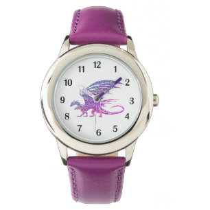 Amazing Mosaic Dragon Purple Black Numbers Watch