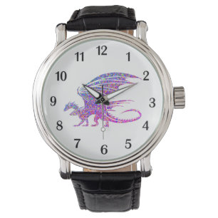 Amazing Mosaic Dragon Purple Black Numbers Watch
