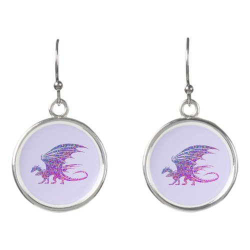 Amazing Mosaic Dragon Purple Earrings