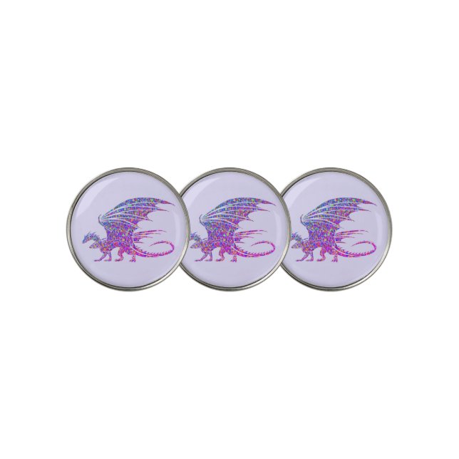 Amazing Mosaic Dragon Purple Golf Ball Marker (3 Up)