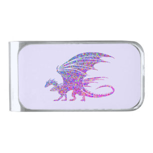Amazing Mosaic Dragon Purple Silver Finish Money C Clip