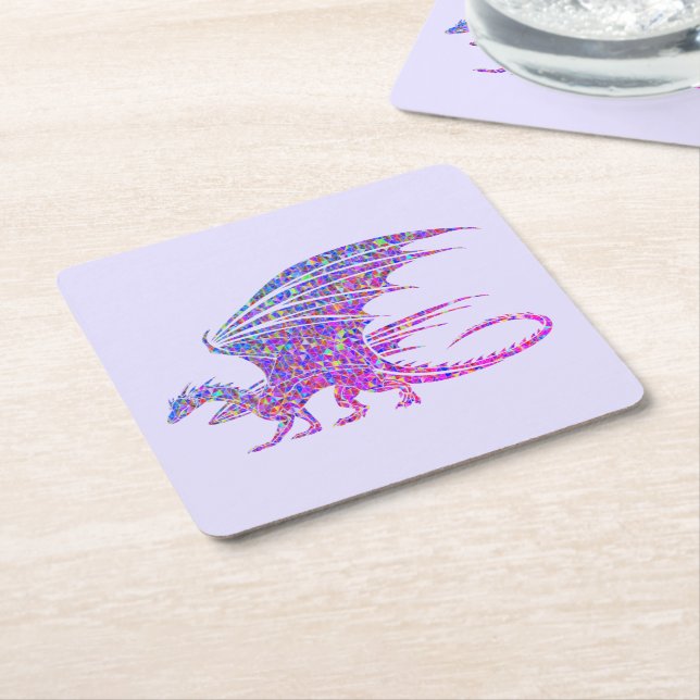 Amazing Mosaic Dragon Purple Square Paper Coaster (Angled)