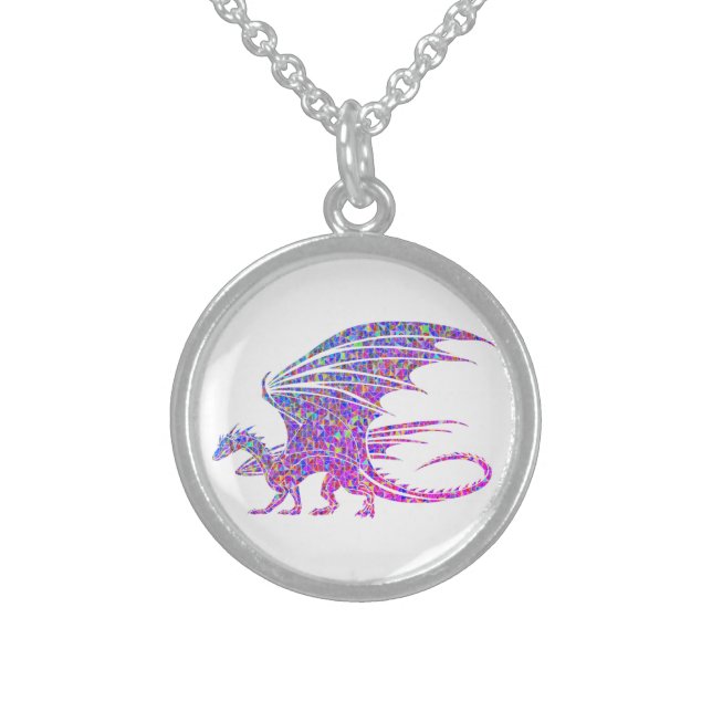 Amazing Mosaic Dragon Purple Sterling Silver Necklace (Front)