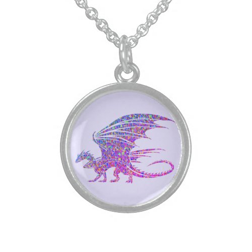 Amazing Mosaic Dragon Purple Sterling Silver Necklace