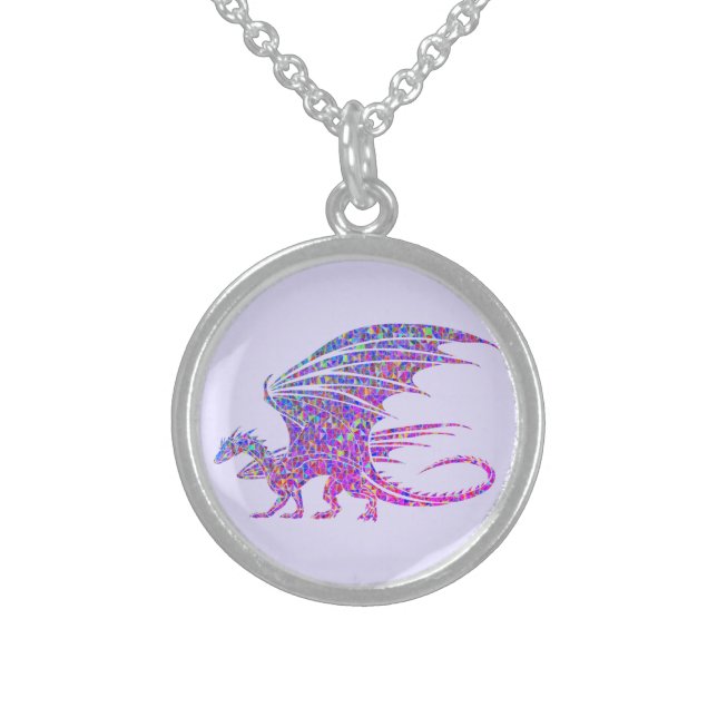 Amazing Mosaic Dragon Purple Sterling Silver Necklace (Front)