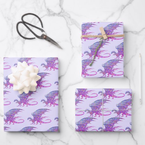 Amazing Mosaic Dragon Purple Wrapping Paper Sheets