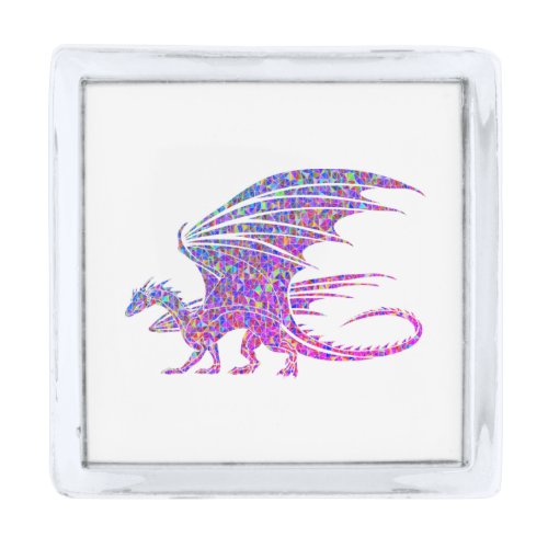 Amazing Mosaic Dragon Silver Finish Lapel Pin