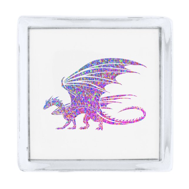 Amazing Mosaic Dragon Silver Finish Lapel Pin (Front)