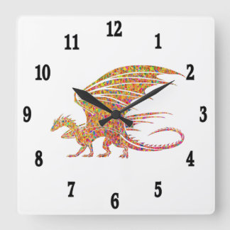 Amazing Mosaic Dragon  Square Wall Clock