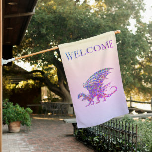 Amazing Mosaic Dragon Welcome House Flag