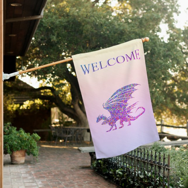 Amazing Mosaic Dragon Welcome House Flag (In SItu)