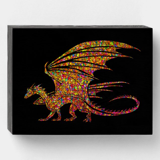 Amazing Mosaic Dragon  Wooden Box Sign (Front Horizontal)