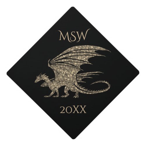 Amazing Mosaic Gold Dragon Monogram Graduation Cap Topper