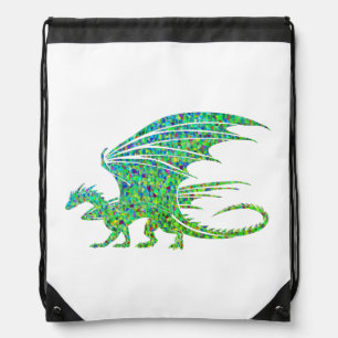 Amazing Mosaic Green Dragon Drawstring Bag