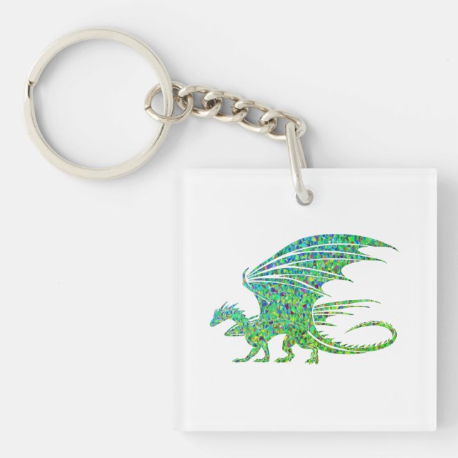 Amazing Mosaic Green Dragon Keychain (Front)