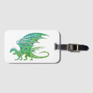 Amazing Mosaic Green Dragon Luggage Tag