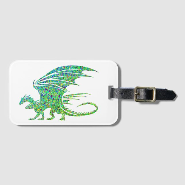 Amazing Mosaic Green Dragon Luggage Tag (Front Horizontal)