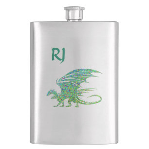 Amazing Mosaic Green Dragon Monogram Flask