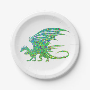 Amazing Mosaic Green Dragon Paper Plates